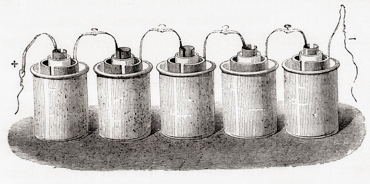 La cella di Grove, da Les Merveilles de la Science, pub.1870 da French School