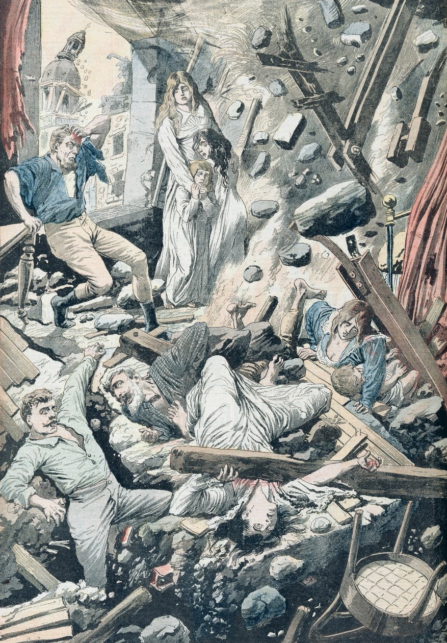 Le terribili conseguenze di un terribile terremoto a San Francisco, illustrazione da 