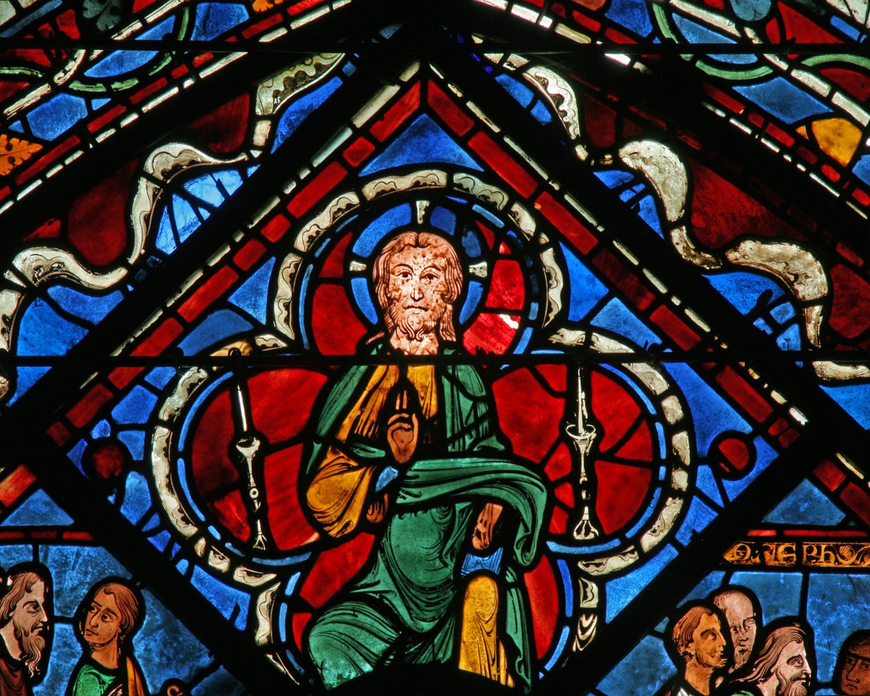 La finestra di Giuseppe: Cristo in un quadrifoglio che dà la benedizione da French School