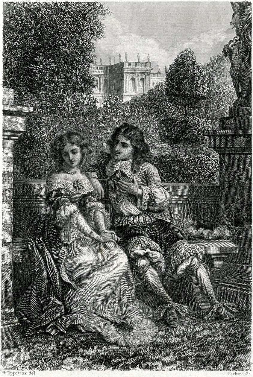 Il re di Francia Luigi XIV in compagnia galante di Mademoiselle de la Vallière da French School