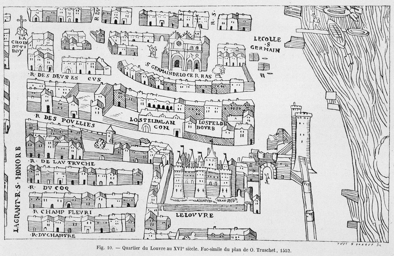 Il quartiere del Louvre nel XVI secolo, facsimile del piano di Truschet da French School