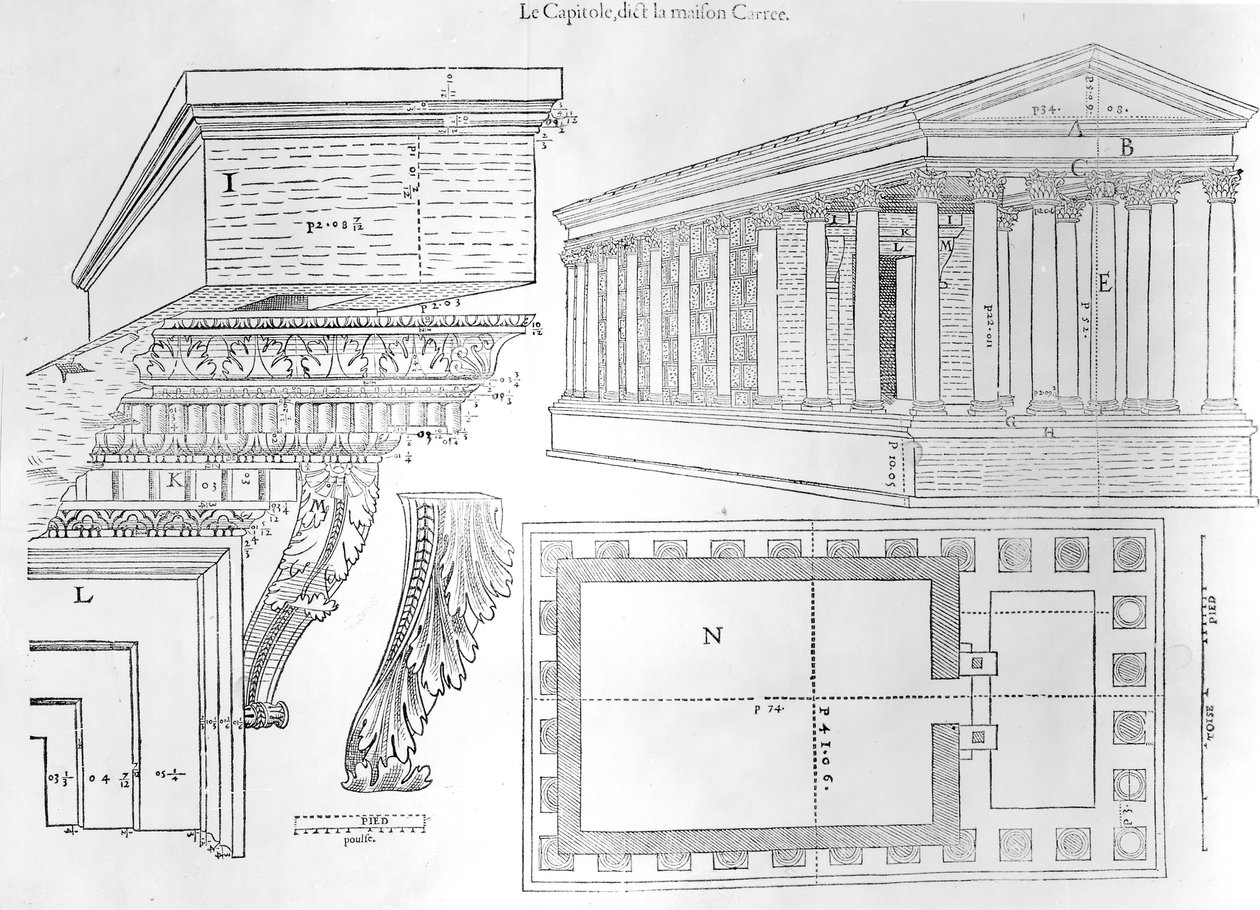 La Maison Carrée, illustrazione da Discours historial de lantique et illustre cite de Nismes di Jean Poldo d