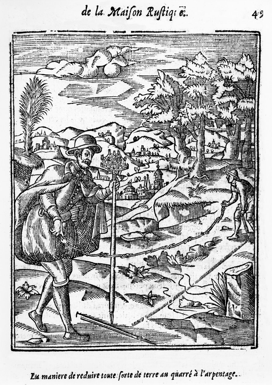 Il modo di ridurre qualsiasi tipo di terreno al quadrato di rilevamento, illustrazione da LAgriculture et Maison Rustique di Charles Estienne, edizione pubblicata nel 1641 da French School