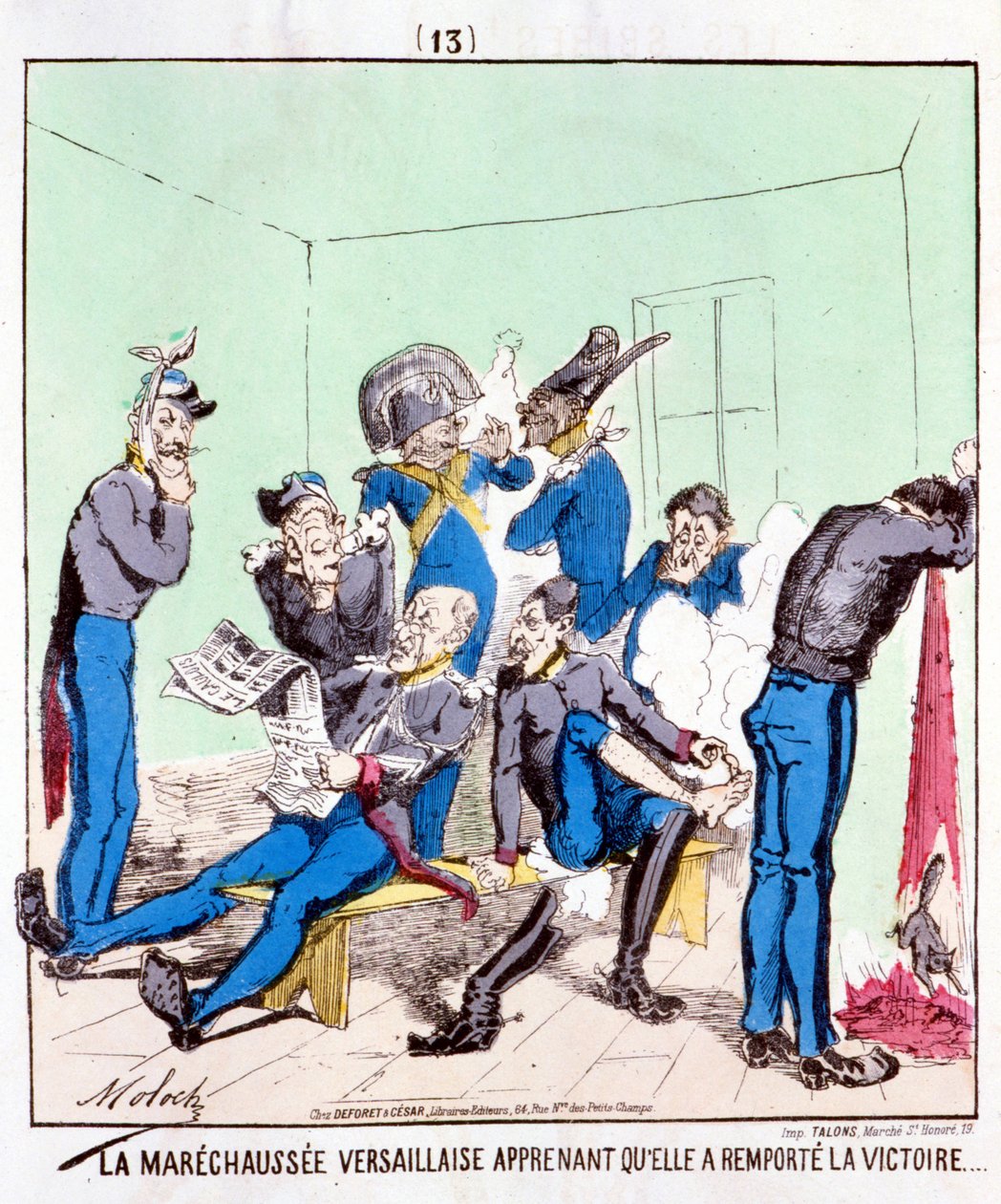 La Maréchaussée di Versailles apprende di aver vinto la vittoria... Cartone animato sulla Comune di Parigi, circa 1870 da French School