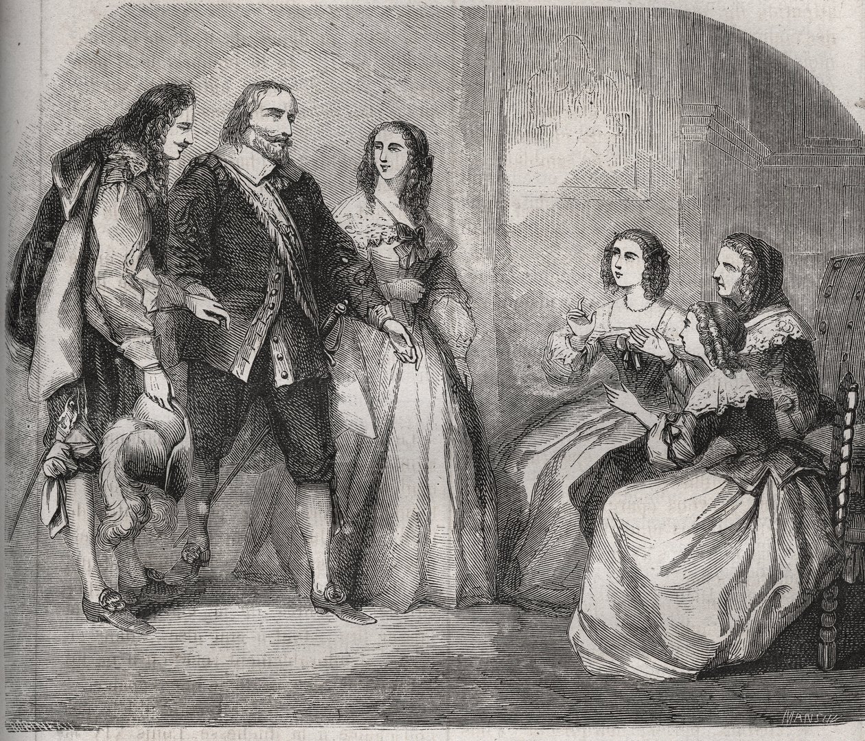 Il Marchese di Montespan, Louis Henri de Pardaillan de Gondrin (1640-1691) (a sinistra) venne a proporre il matrimonio di Françoise Athénaïs de Rochechouart Mortemart (poi Marchesa di Montespan o Madame de Montespan) da French School