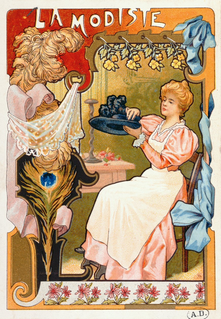 La modista, da una serie di litografie che raffigurano diversi mestieri, 1899 da French School