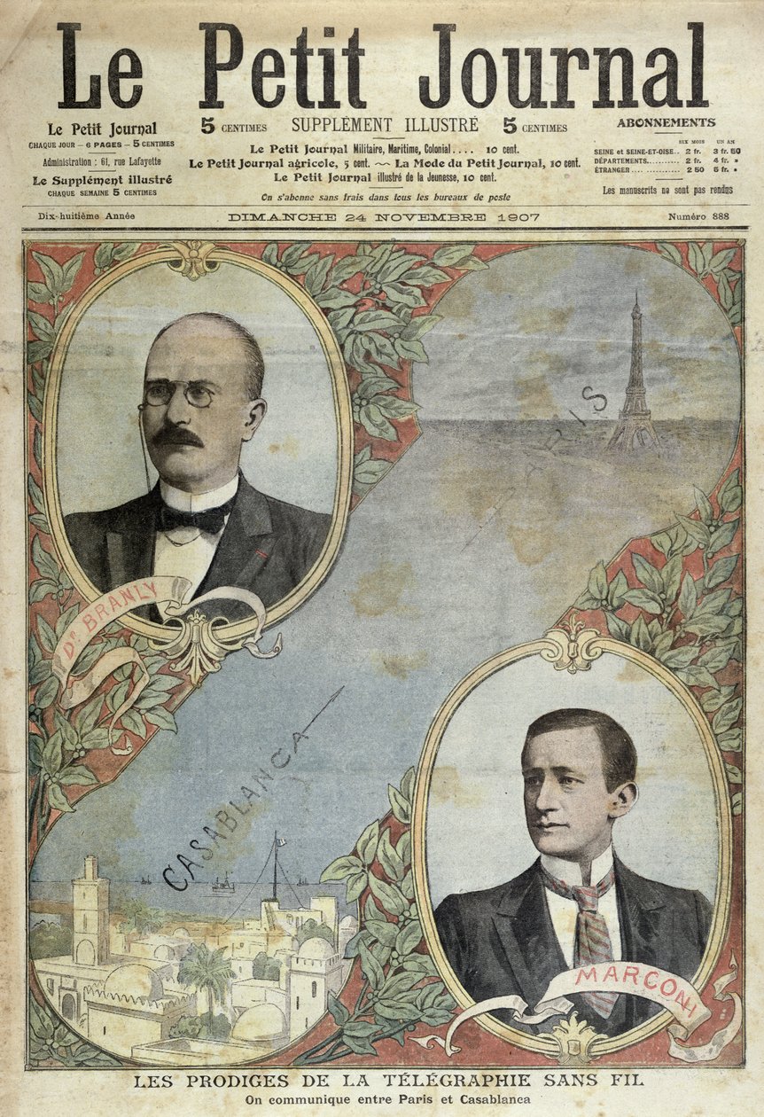 I miracoli del sistema telegrafico, illustrazione da Le Petit Journal, 24 novembre 1907 da French School