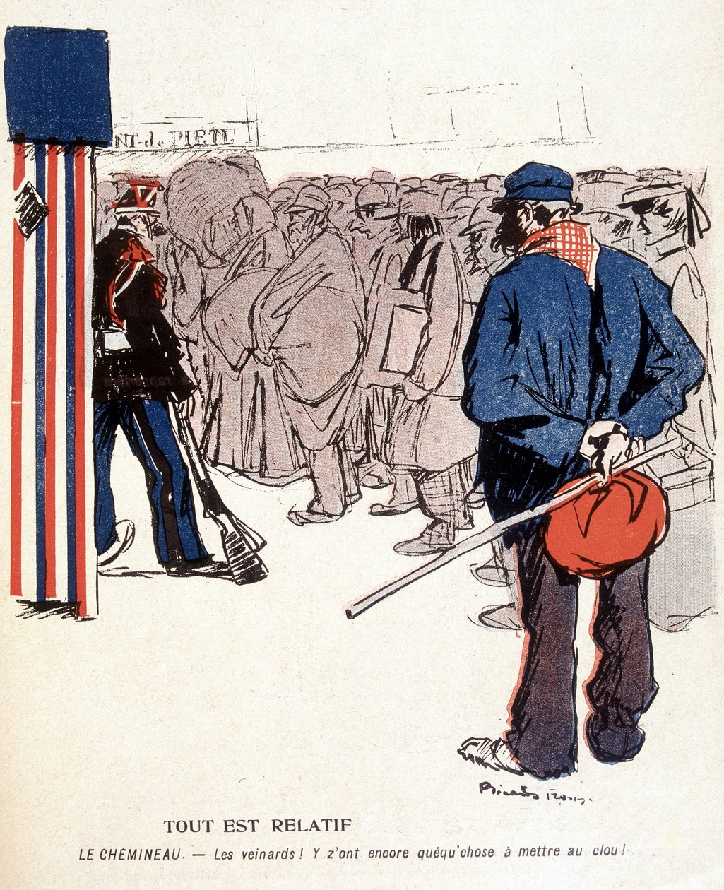 Il Monte della Pietà: Tutto è relativo, la ferrovia: i fortunati, hanno ancora qualcosa da mettere al chiodo - in "Il piatto con burro" del 03/06/1905 da French School