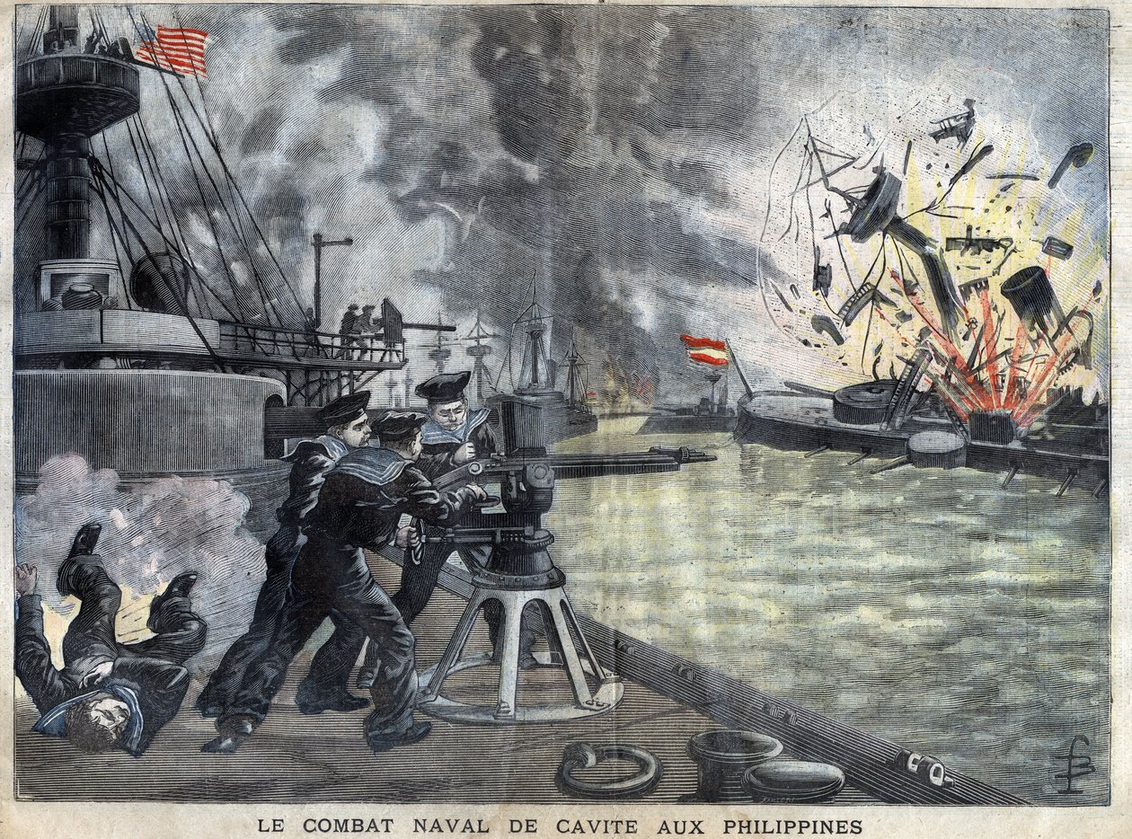La battaglia navale di Cavite nelle Filippine durante la guerra tra Spagna e Stati Uniti da French School