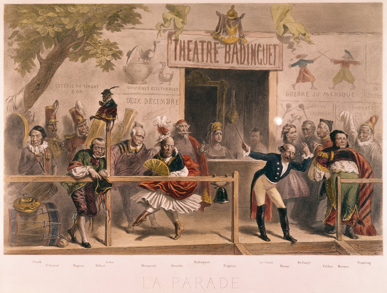 La Parata, caricatura di Napoleone III e la sua corte (1808-73), da La Menagerie Imperiale, c.1870 da French School