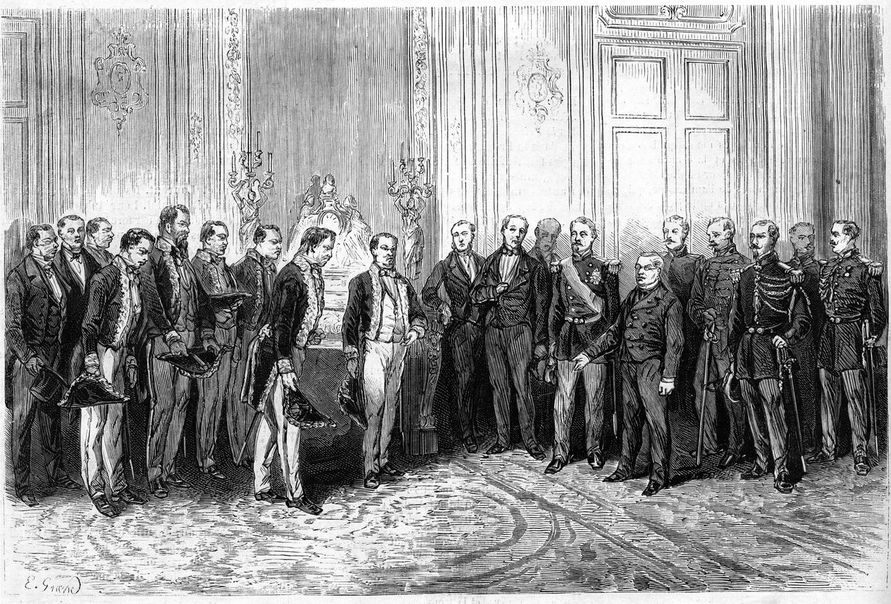 Il Presidente della Repubblica Francese Adolphe Thiers (1797-1877) riceve gli ambasciatori giapponesi al Palazzo dell