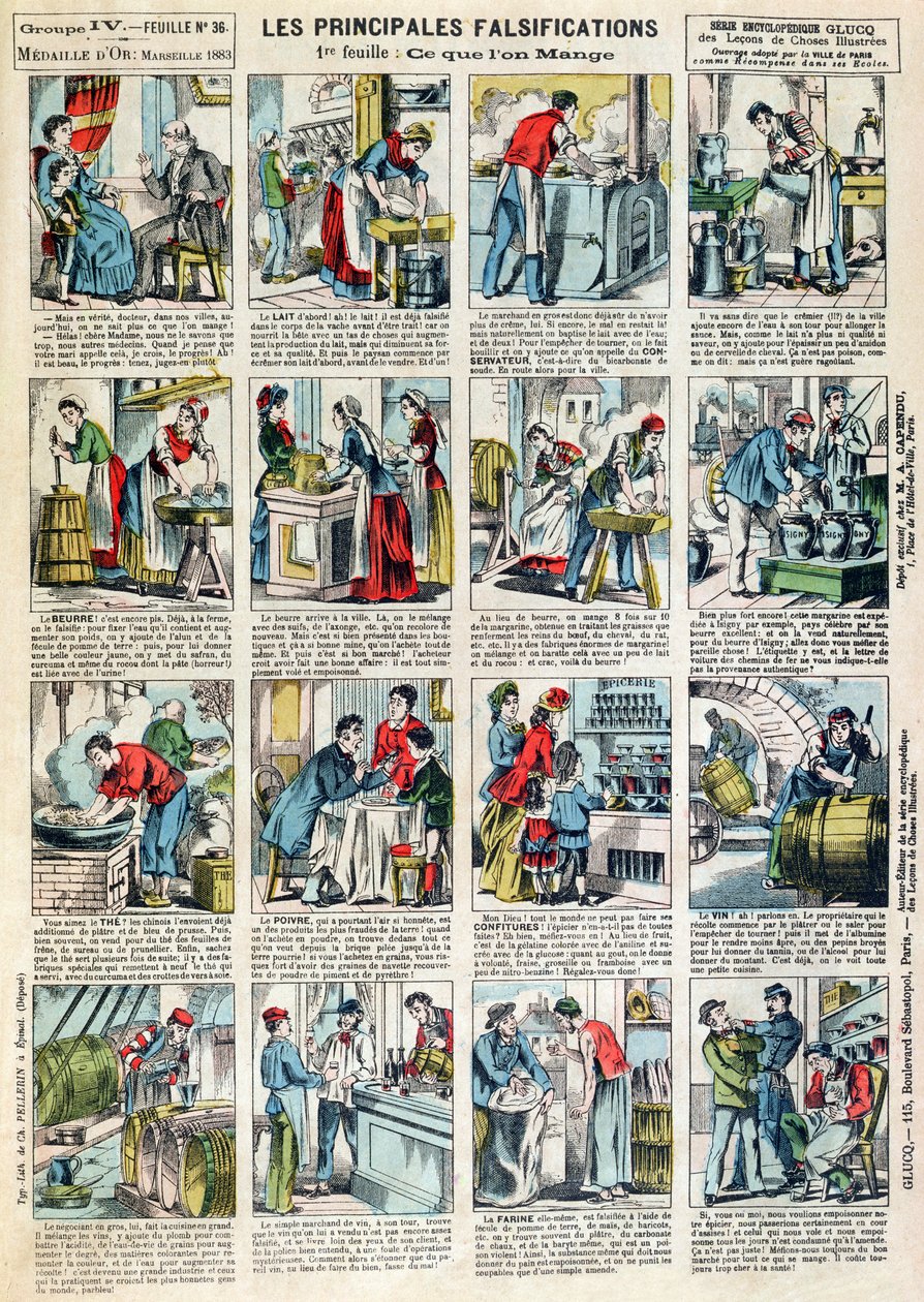 Le principali forme di adulterazione nutrizionale, c.1883 da French School