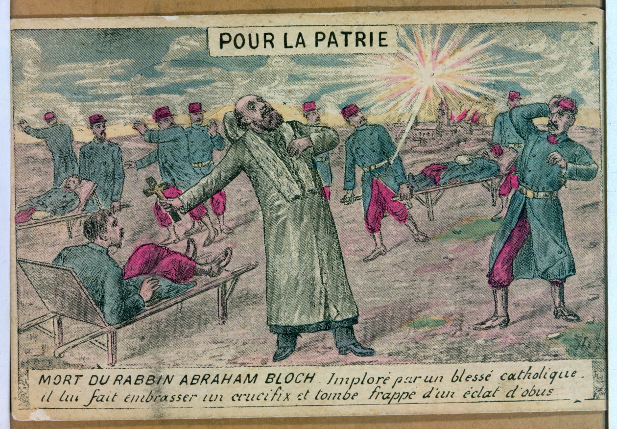 Il rabbino Abraham Bloch offre un crocifisso a un soldato cattolico morente e viene colpito da una granata, 1914-18 da French School