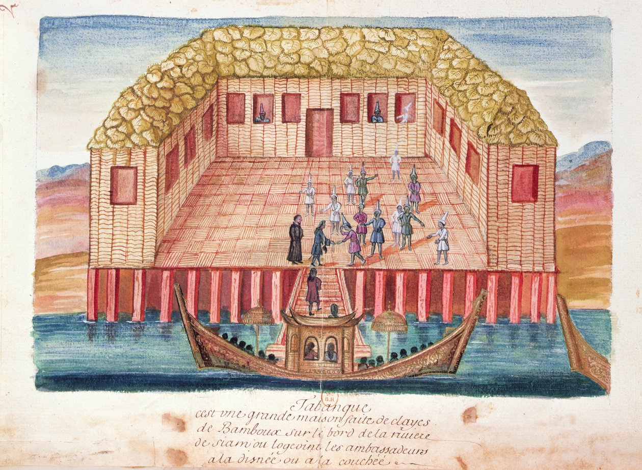 La residenza degli ambasciatori francesi in Siam, da un resoconto dei gesuiti in Siam, 1688 da French School