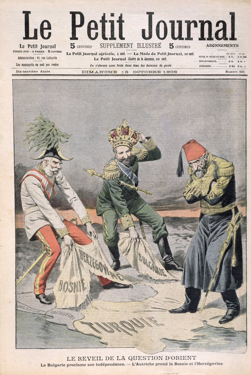 La resurrezione della questione dei paesi orientali e dei Balcani, illustrazione di copertina da Le Petit Journal, 18 ottobre 1908 da French School