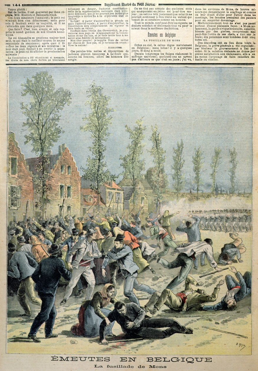 I disordini a Mons, illustrazione da Le Petit Journal, maggio 1893 da French School