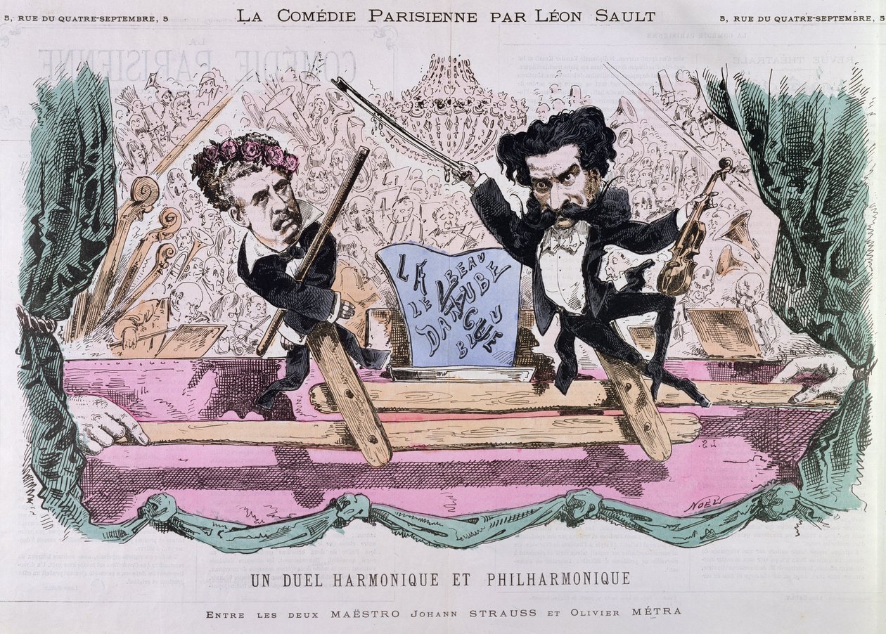 I compositori rivali di valzer, Johann Strauss il Giovane e Olivier Metra, c.1870 da French School