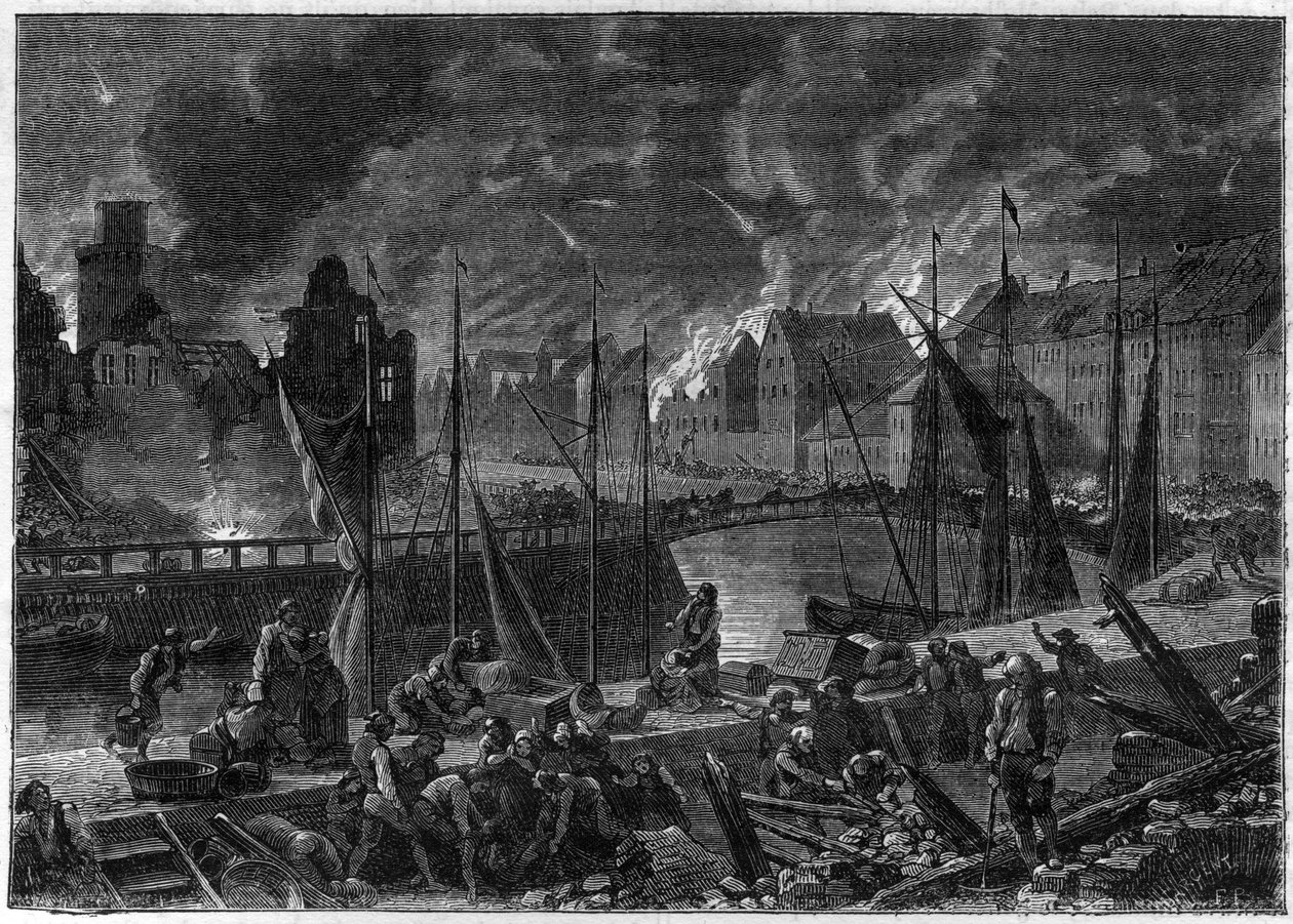 La seconda battaglia di Copenaghen (o il bombardamento di Copenaghen) (16 agosto-5 settembre 1807) bombardamento britannico di Copenaghen per sedici la flotta danese-norvegese, durante le guerre napoleoniche - Guerre inglesi - La battaglia di Copenaghen de da French School