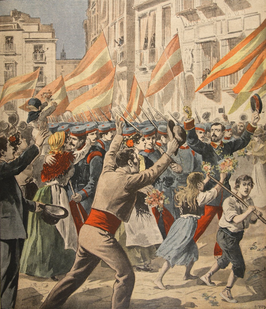 La guerra ispano-americana, illustrazione da Le Petit Journal: Supplement illustre, 18 maggio 1898 da French School