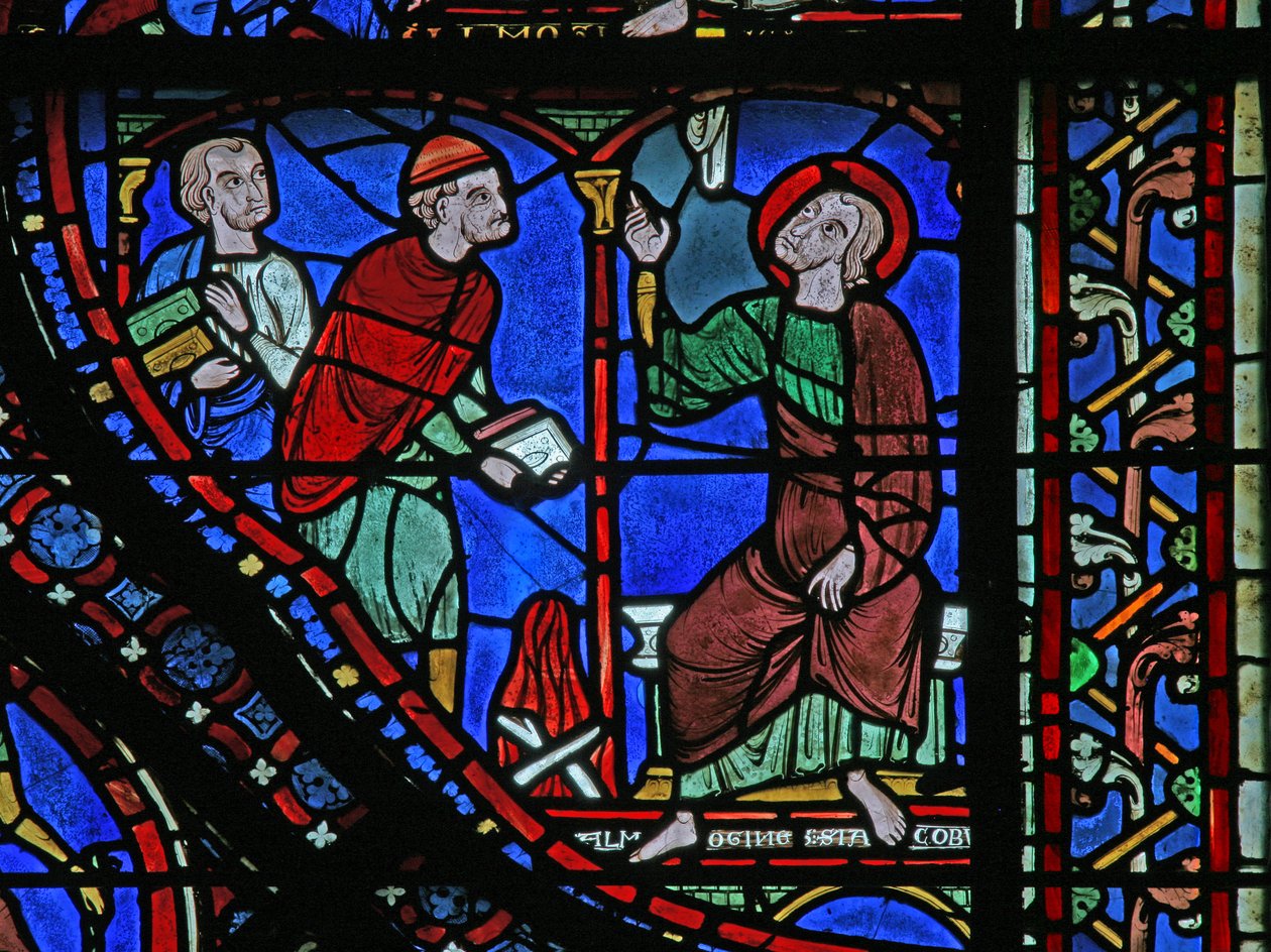 San Giacomo: Almongenes (Hermogines) sta per bruciare i suoi libri (dettaglio) da French School