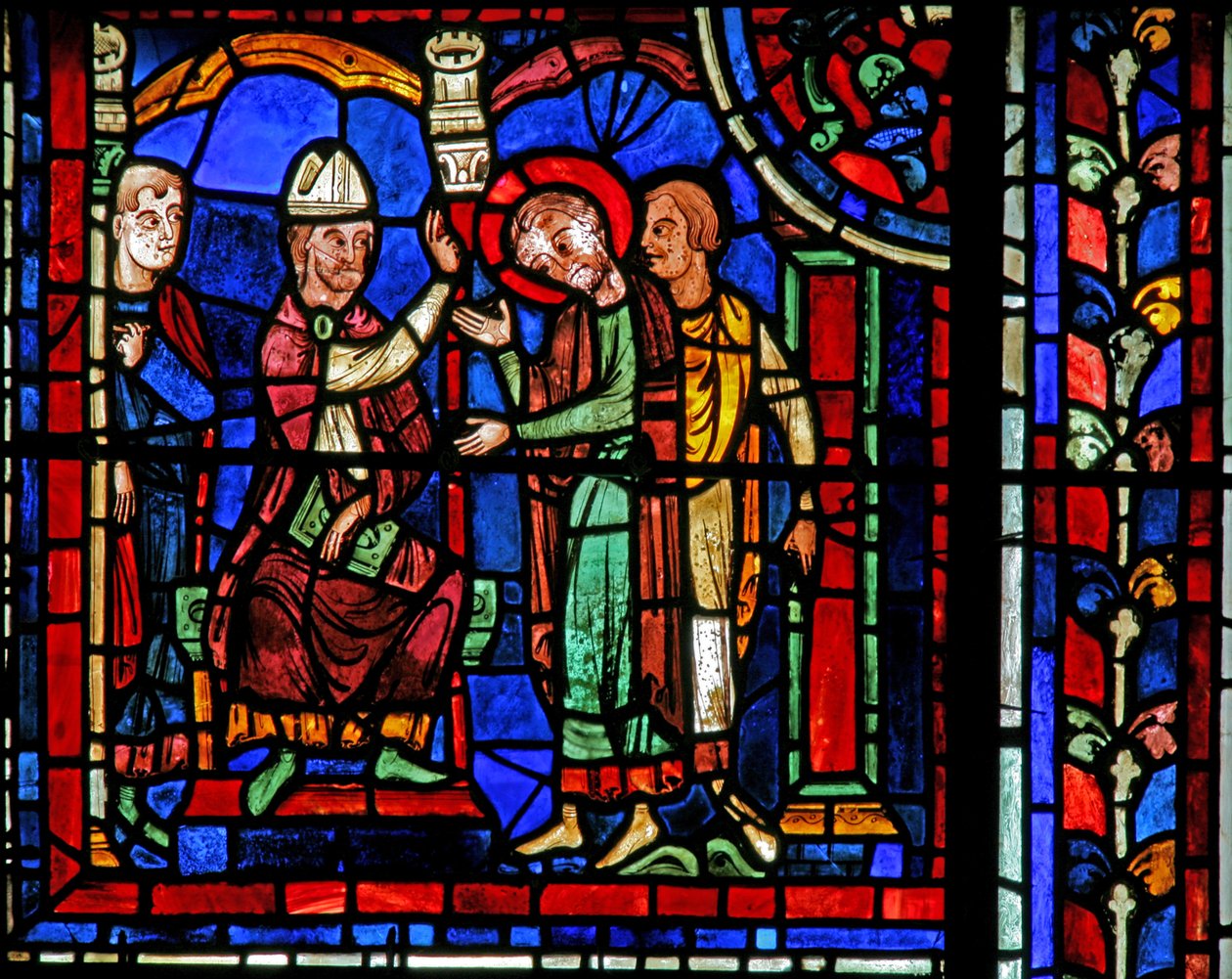 La finestra di San Martino: il santo riceve una benedizione da San Ilario da French School