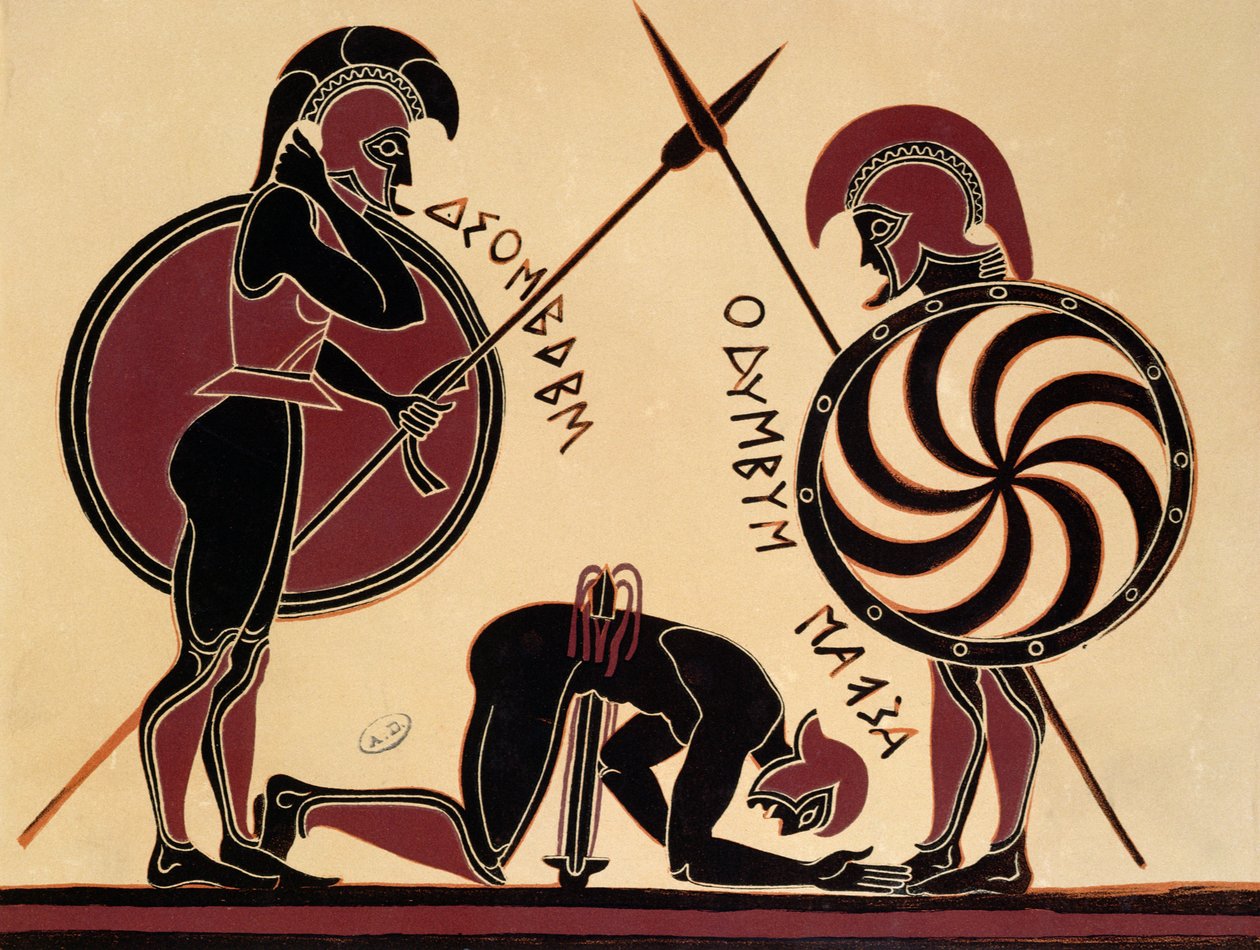 Il suicidio di Aiace, illustrazione da un antico vaso greco da French School