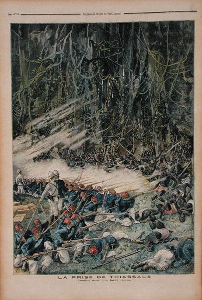 La presa di Thiassale, la battaglia nella foresta pluviale vergine, illustrazione da Le Petit Journal, 26 agosto 1893 da French School