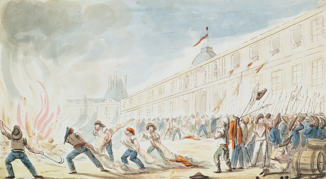La presa delle Tuileries, 10 agosto 1792 (incisione a colori) da French School