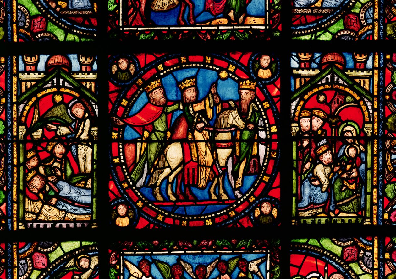 I Tre Magi, (dettaglio) da una finestra che raffigura la Storia della Vergine da French School