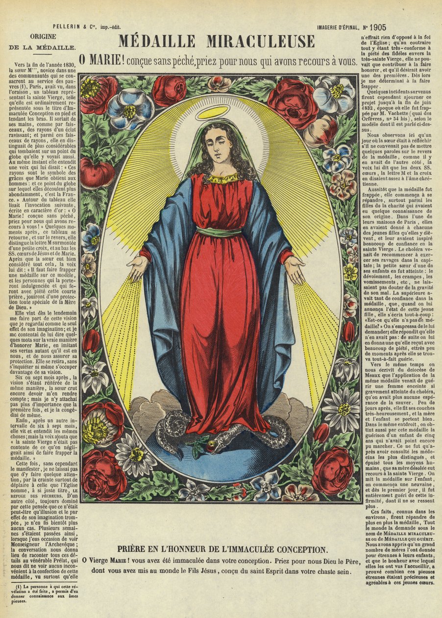 La Vergine Maria e la Medaglia Miracolosa (litografia a colori) da French School