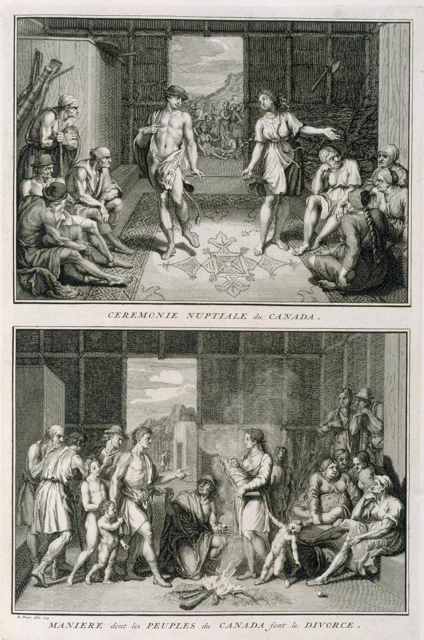 La cerimonia del matrimonio e il modo di divorziare in Canada, illustrazione da Cerimonie e usanze religiose, inciso da Bernard Picart (1673-1733) 1723 da French School