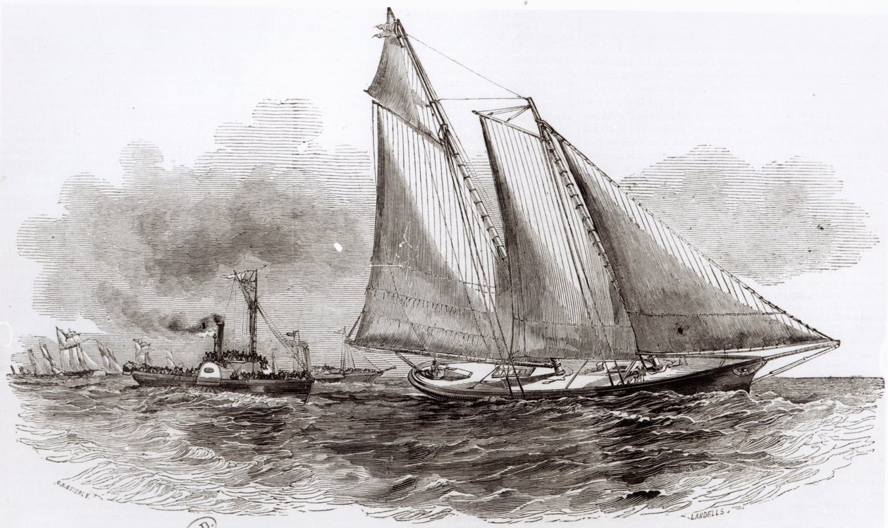 Lo Yacht America prende il comando nella Regata di Cowes del 1851, da Le Monde Illustré, 1851 da French School