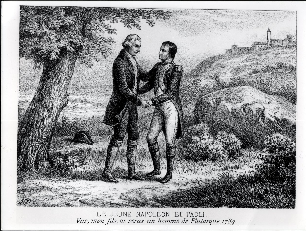 Il giovane Napoleone Bonaparte (1769-1821) incontra Pasquale Paoli (1725-1807) nel 1789, da un libro sulla Corsica di J.A. Galetti, Parigi, 1863 da French School