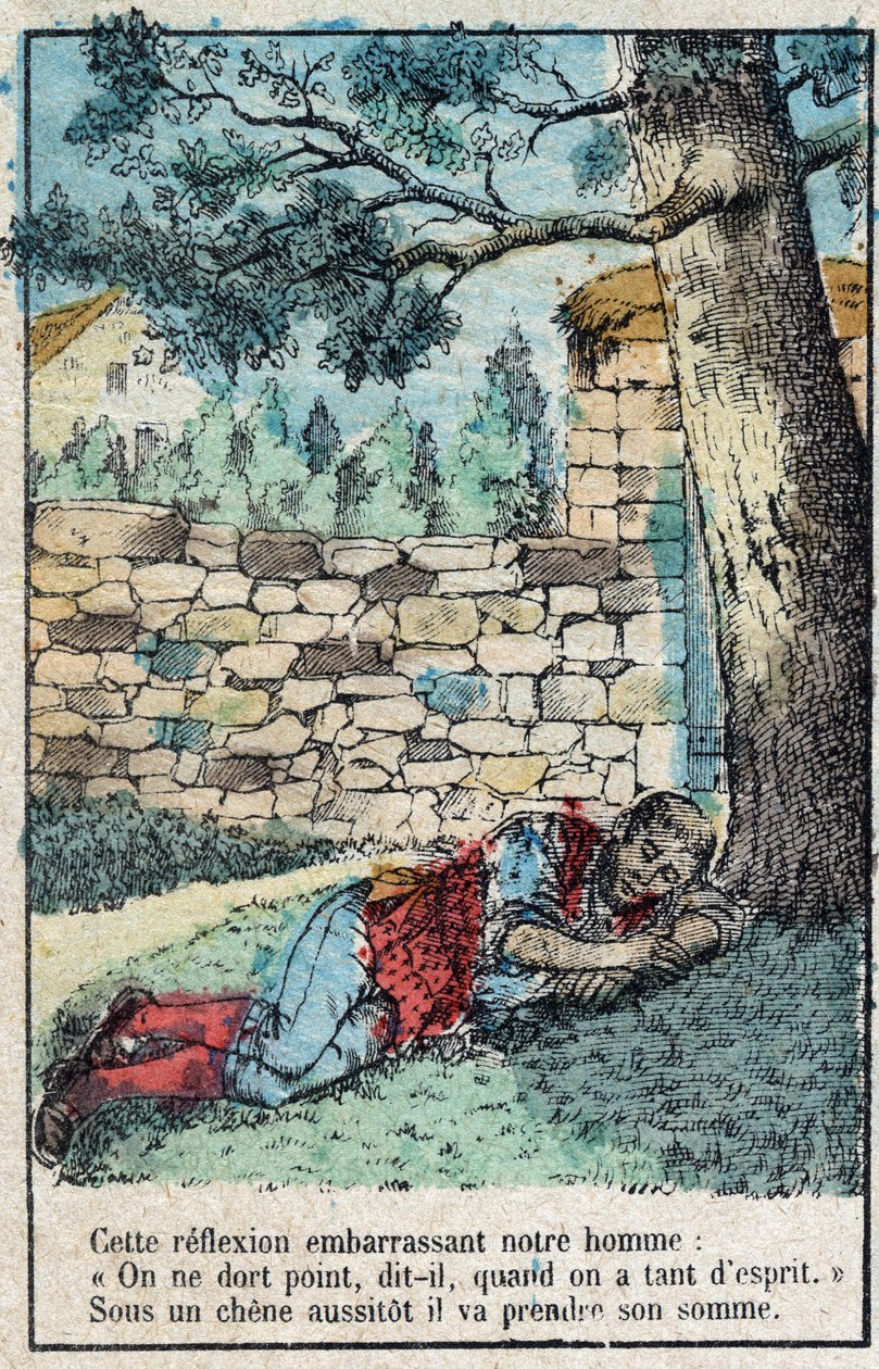 La ghianda e la zucca. Favole di Jean de La Fontaine (1621-95). Immagine di Epinal fine XIX secolo da French School