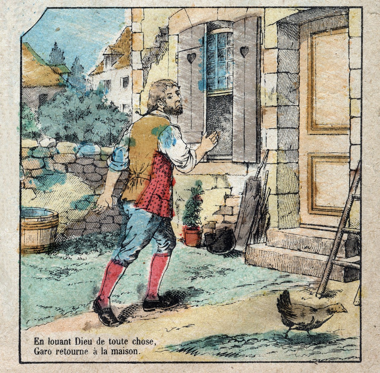 La ghianda e la zucca. Favole di Jean de La Fontaine (1621-95). Immagine di Epinal fine XIX secolo da French School