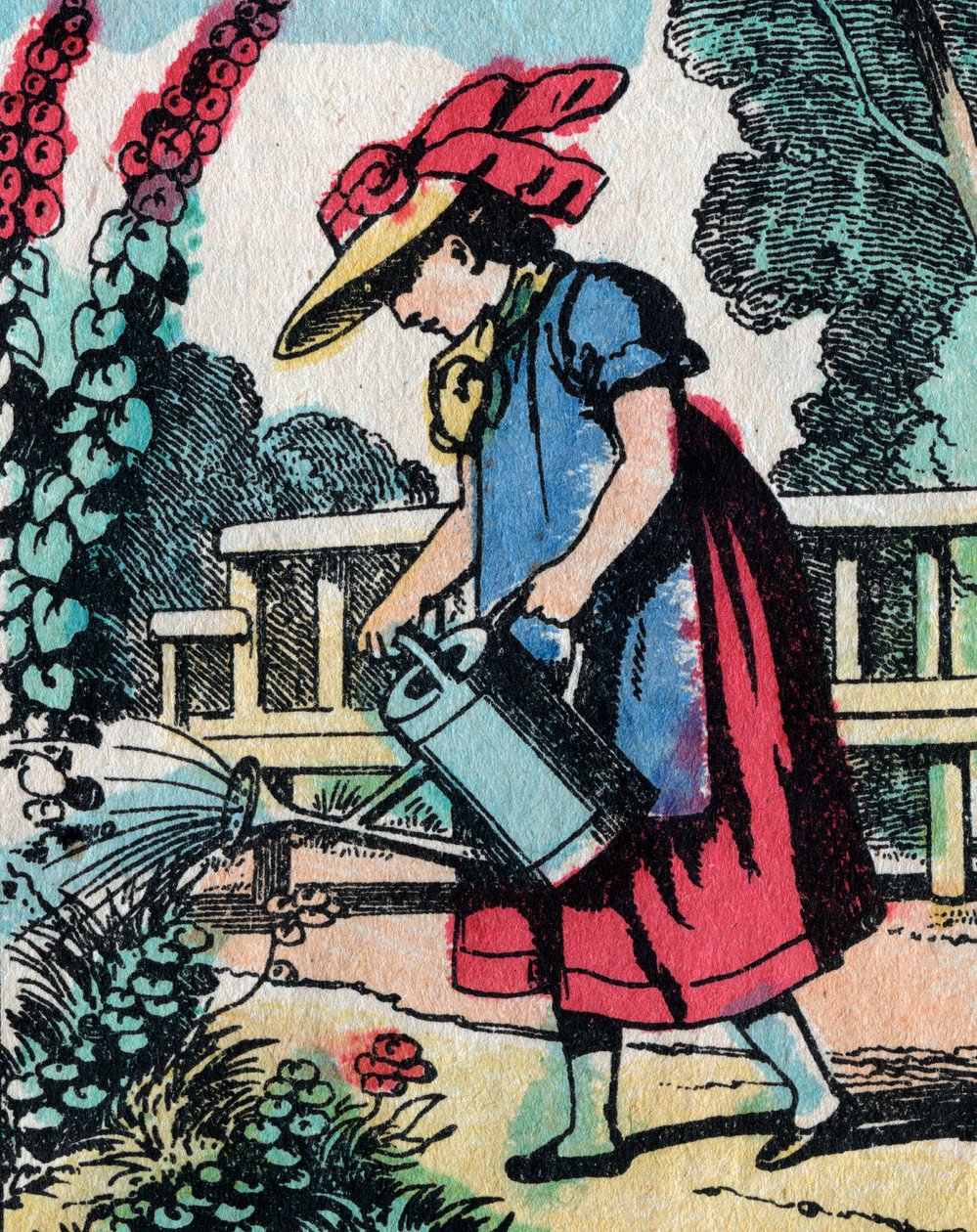 Le attività per le ragazze di buone famiglie: imparare il giardinaggio - immagine di Epinal - XIX secolo (incisione) da French School