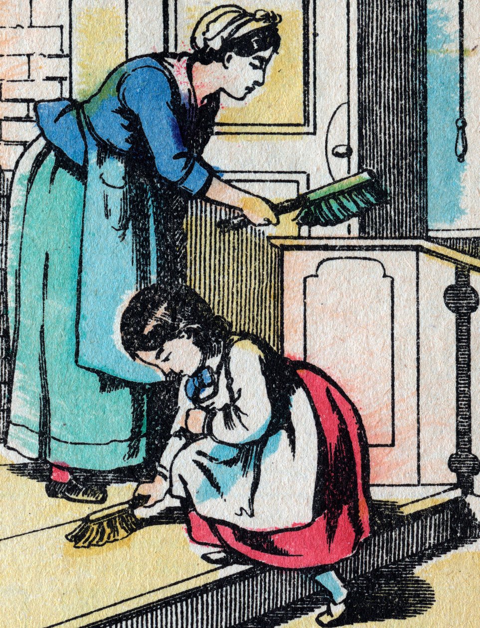 Le attività per le ragazze di buona famiglia: i lavori domestici - Immagine di Epinal - XIX secolo (incisione) da French School
