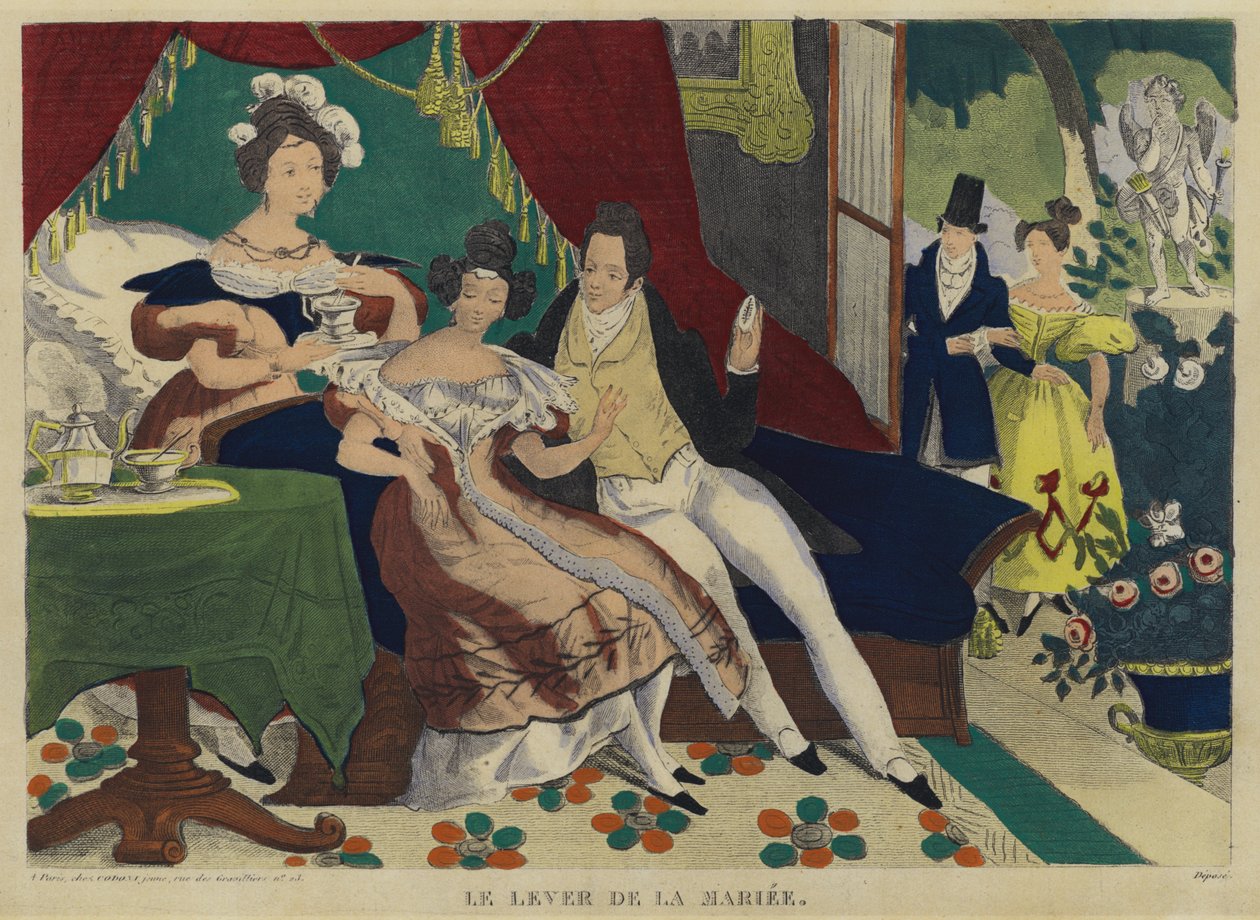 La sposa che si alza al mattino (litografia a colori) da French School