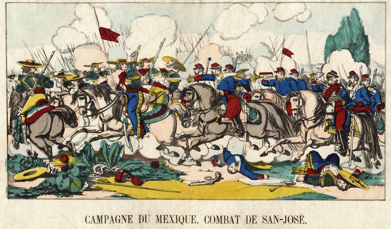 Il capitano di Foucauld nella Battaglia di San Jose durante la Campagna Messicana (1862-1867), immagine di Epinal XIX secolo da French School