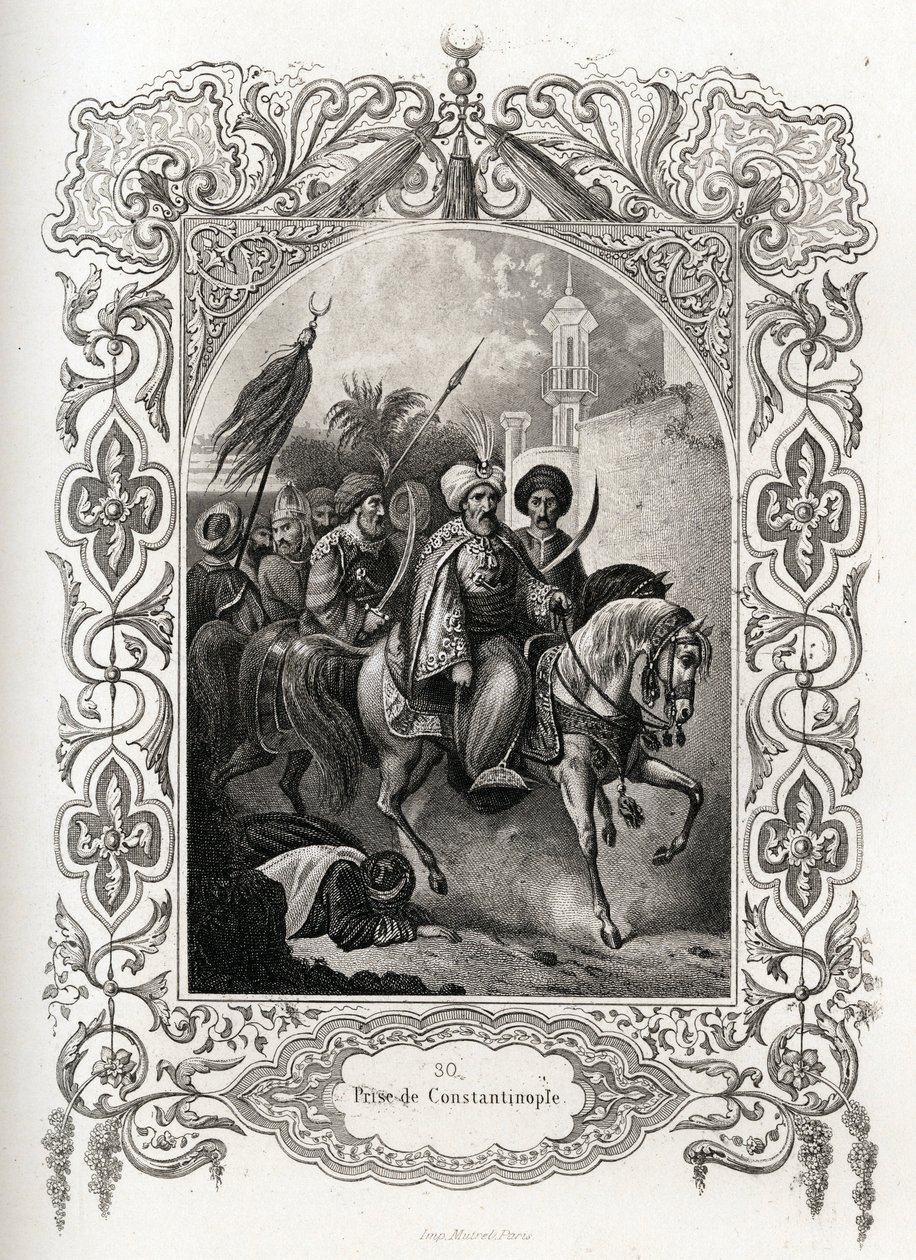 La cattura di Costantinopoli nel 1453 da parte delle forze ottomane. Incisione per illustrare Histoire des popes di Maurice Lachatre (1814-1900), librairie du progres, Parigi. da French School