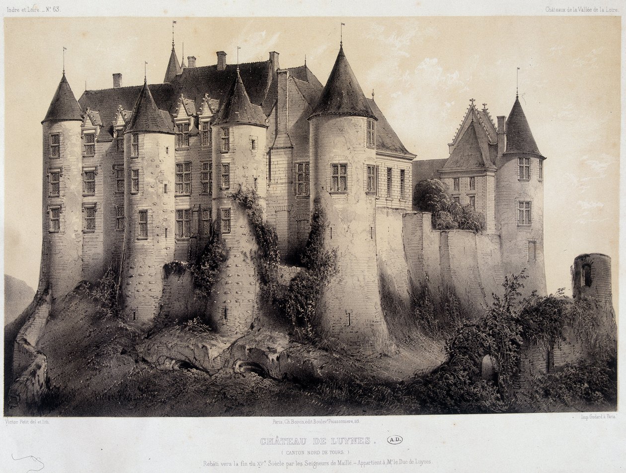 Il castello di Luynes - litografia da French School