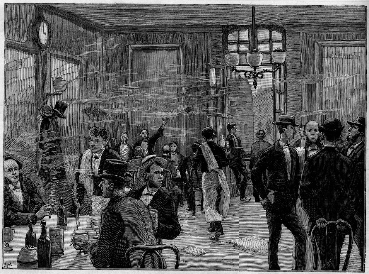 I ragazzi del caffè in un locale di Rue Montmartre a Parigi, in “Il Mondo Illustre” 1886. da French School