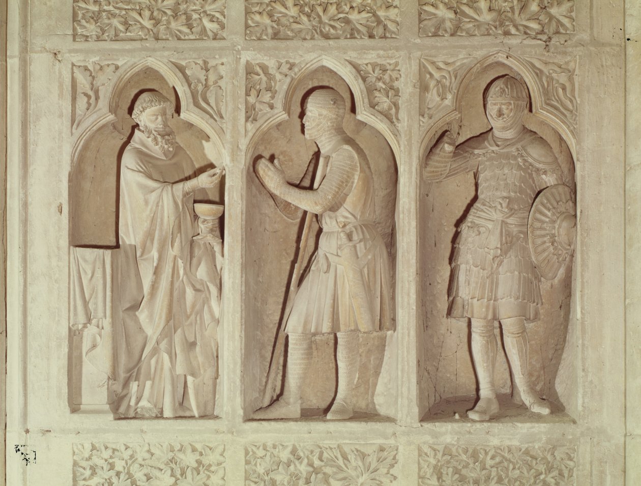 La comunione di un cavaliere, dettaglio dal lato ovest della navata, 1245-57 da French School