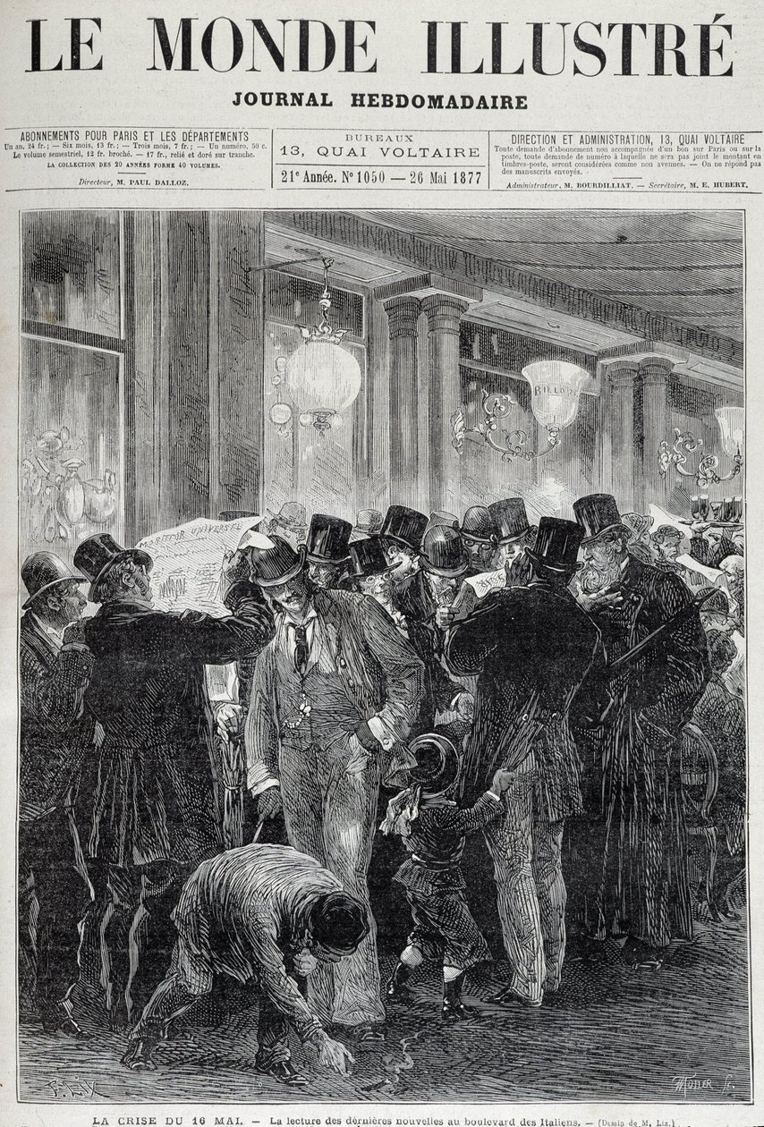 La crisi del 16 maggio: lettura dei giornali - in "Le monde illustré" di maggio 1877 da French School