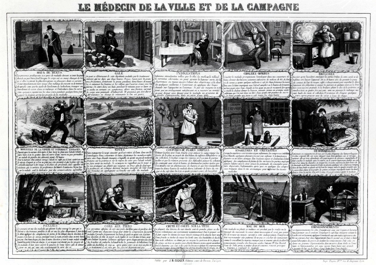 Il medico della città e della campagna e i loro diversi pazienti, pubblicato da J.B. Gadolachez Cours de Brosses a Lione, fine 19° secolo da French School