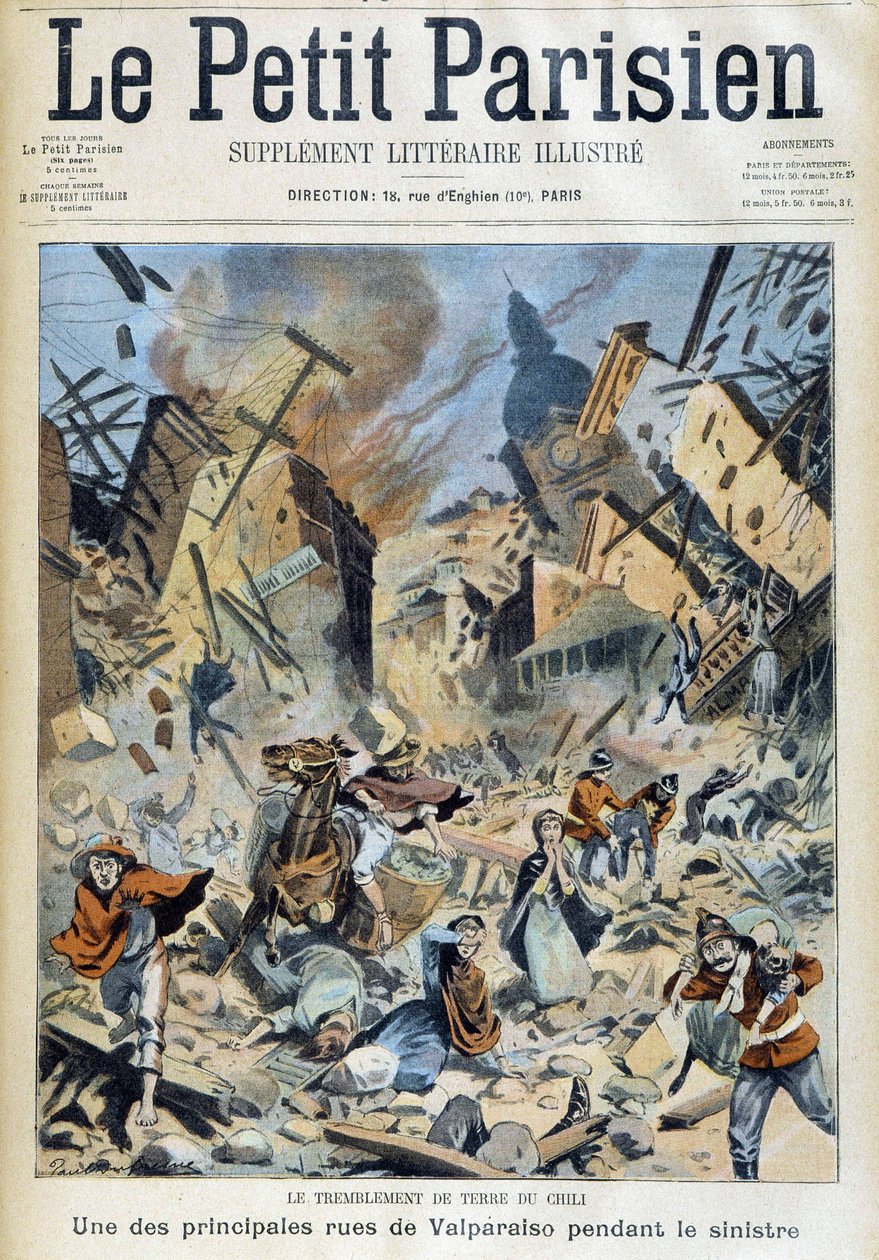 Il terremoto in Cile: Valparaiso durante il disastro - in "Le Petit Parisien" del 09/09/1908 da French School