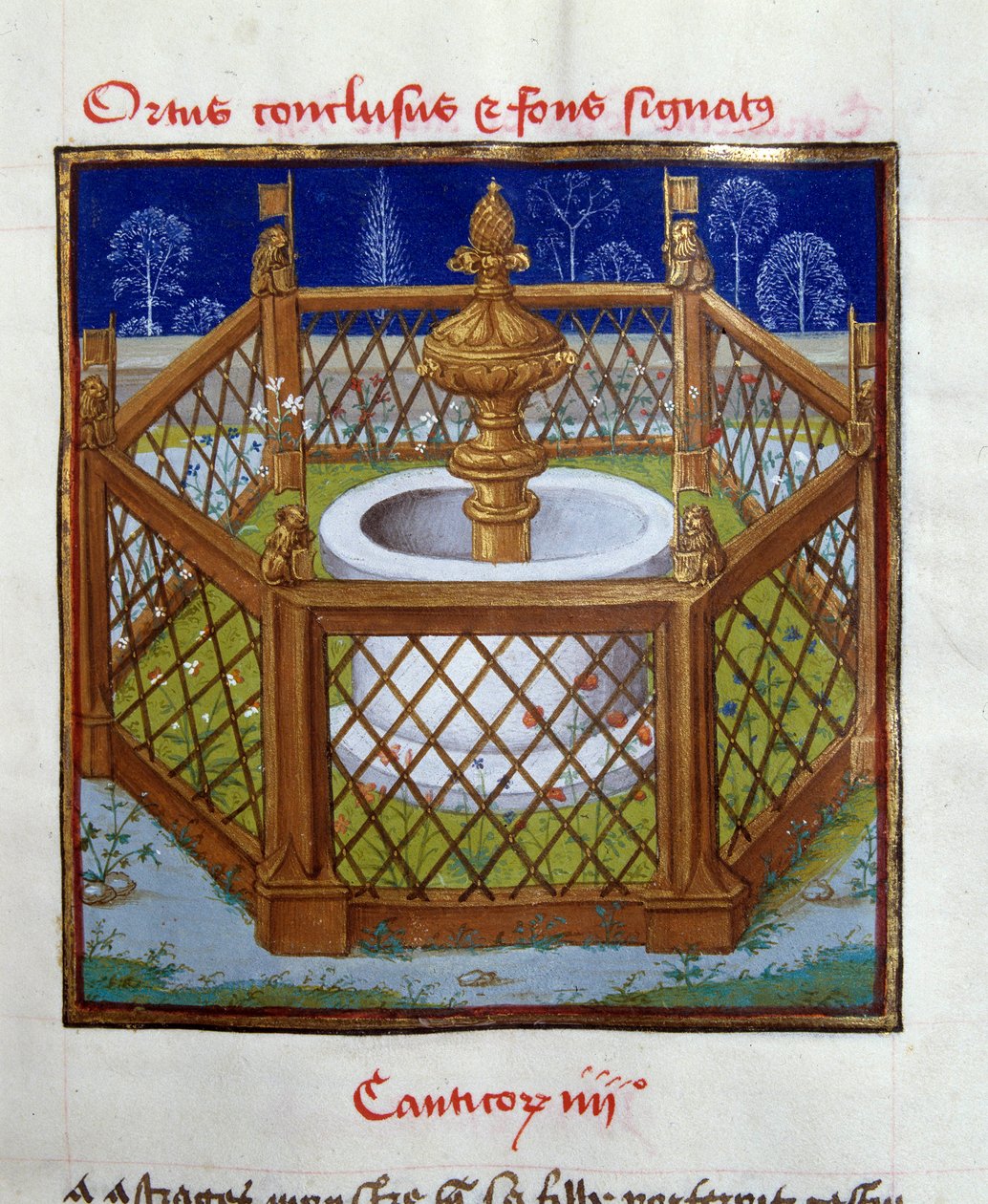 Il giardino chiuso e la fontana Miniatura del Maestro di Dreux-Bude da Speculum humanae salvationis da French School