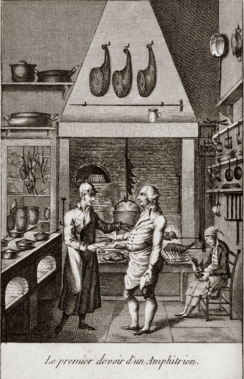 Il primo dovere di un anfitrione - incisione in Almanacco dei buongustai, che serve da guida nei modi per fare eccellenti cari. Di un vecchio amatore di Alexandre Balthazar Laurent Grimod de la Reynière - 1804-1812 da French School