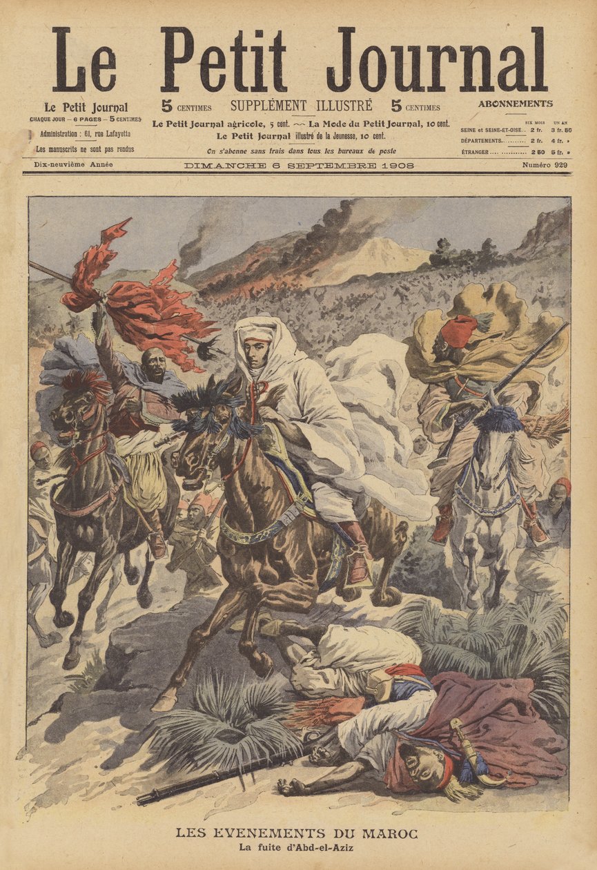 Il volo del sultano Abdelaziz del Marocco (litografia a colori) da French School