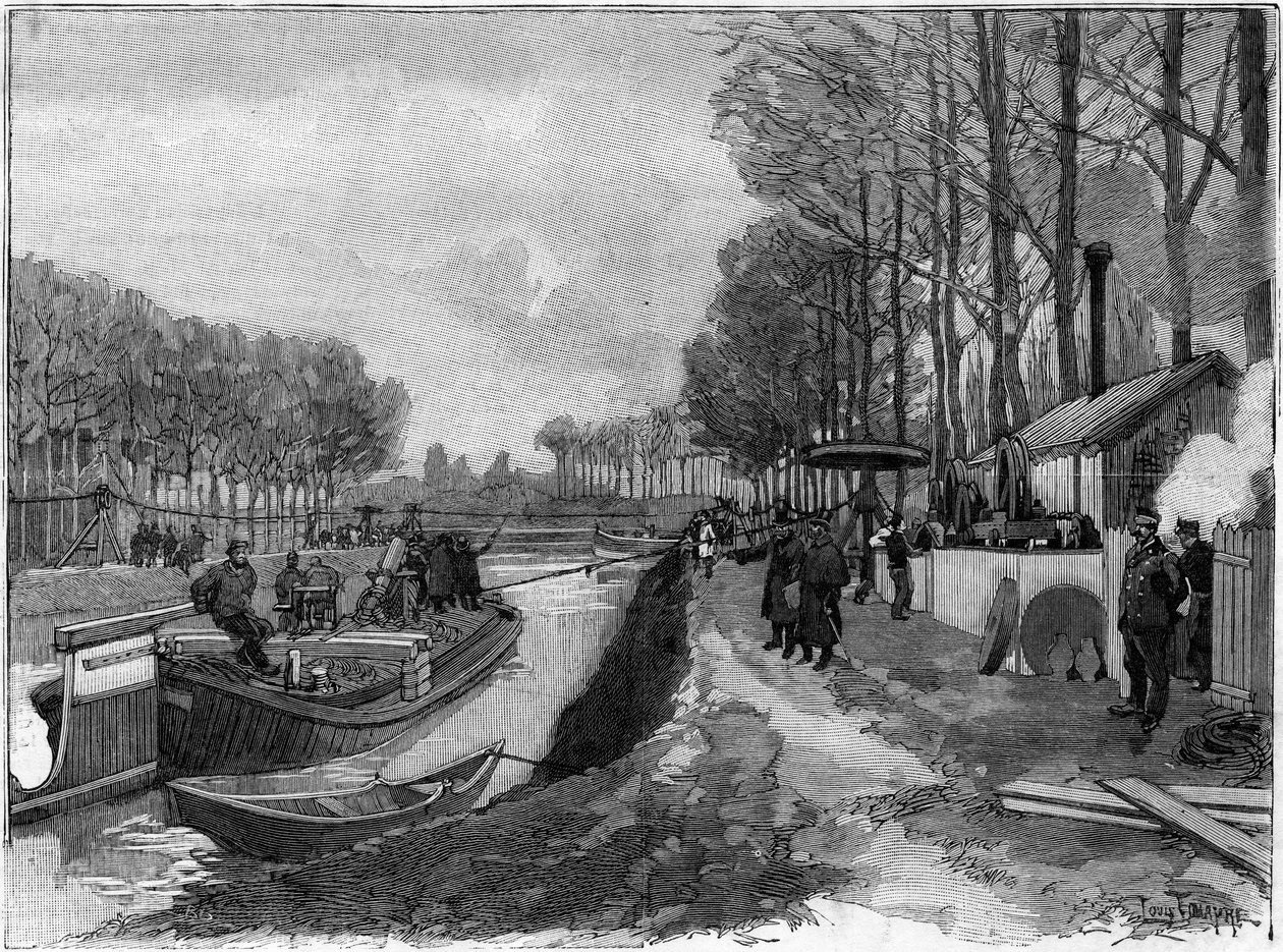 Il traino funicolare delle barche sui canali a Joinville le Pont, secondo il sistema di Maurice Levy da French School